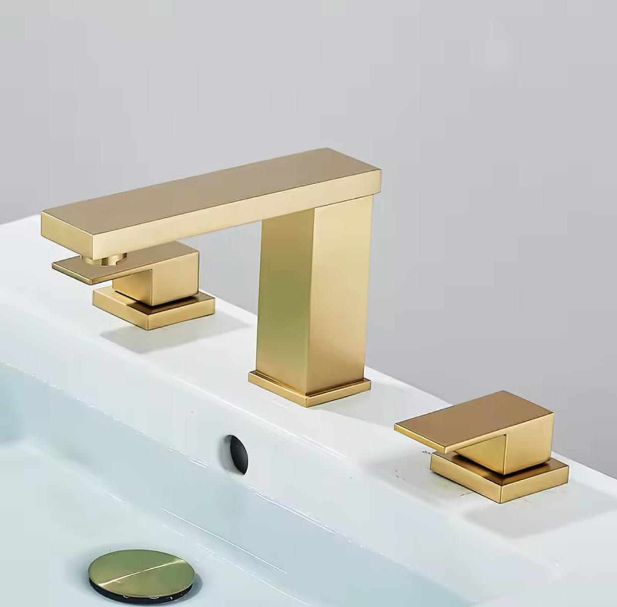 MAX Faucets Two-Handle Widespread Bathroom Faucet, designed to deliver both style and functionality. Featuring a stunning brushed gold finish, this deck-mounted faucet adds a luxurious touch to any vanity