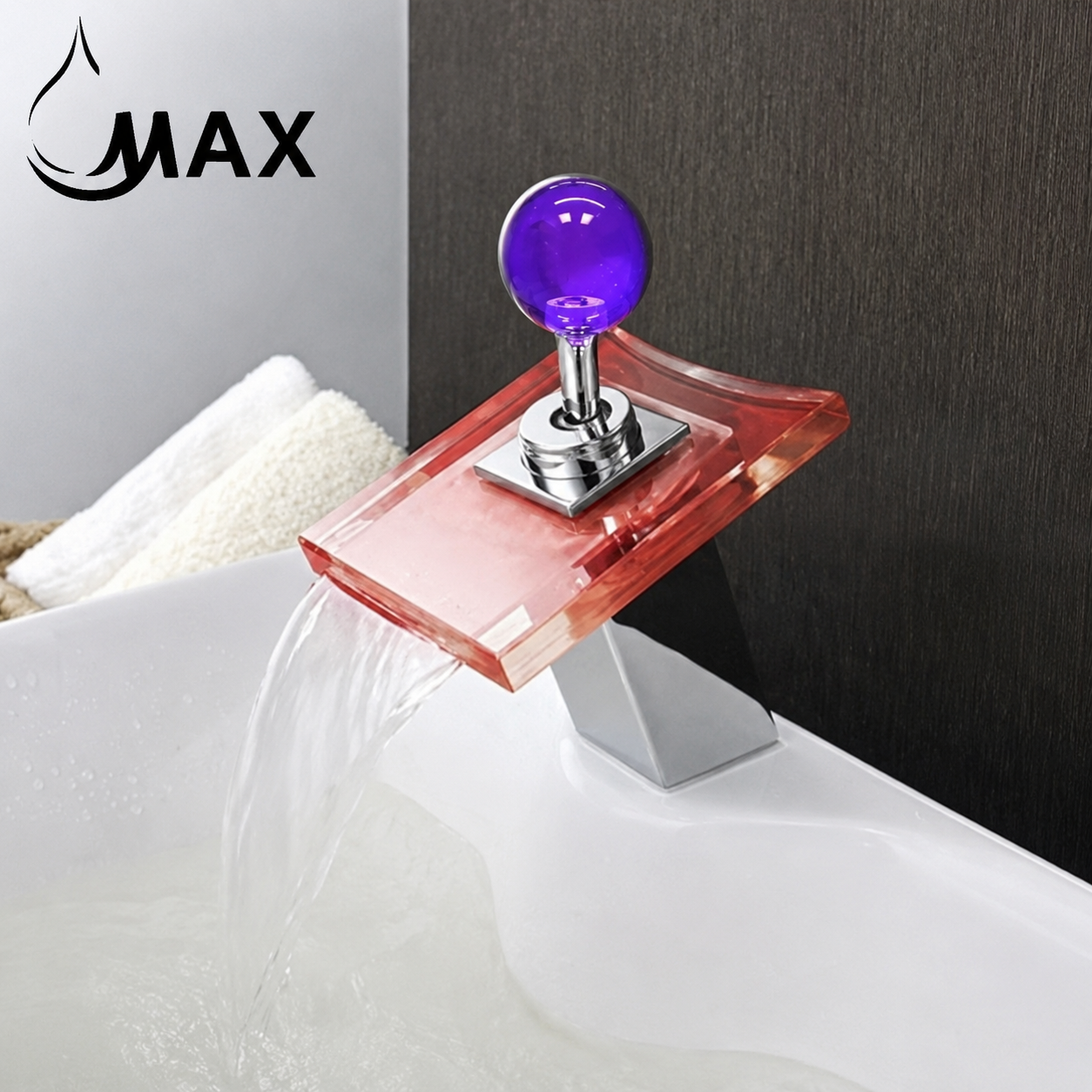 Waterfall Bathroom Faucet with LED Light – Single Handle Chrome & Glass