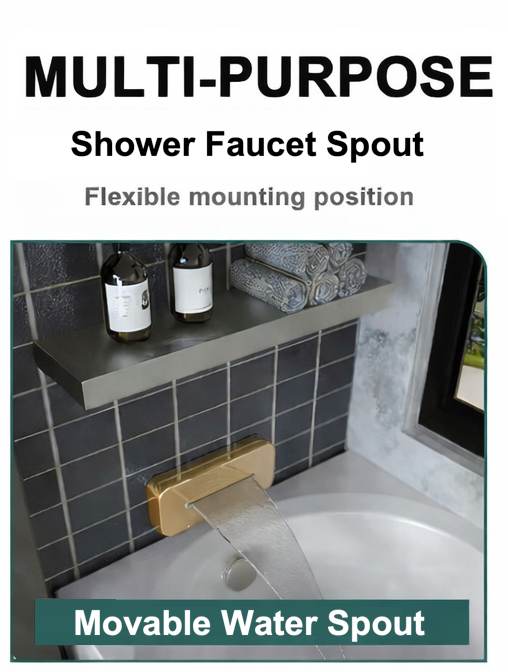 MAX Faucets Waterfall Movable Tub Spout Filler – Wall-Mounted, 180° Swivel, Brushed Gold Finish
