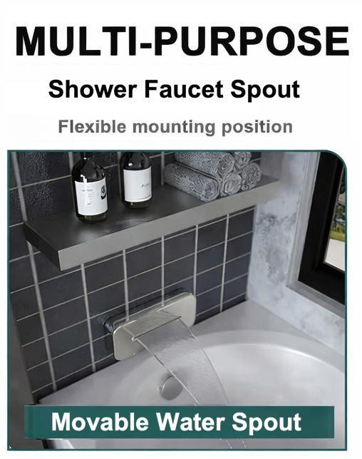 MAX Faucets Waterfall Movable Tub Spout Filler – Wall-Mounted, 180° Swivel, Brushed Nickel Finish