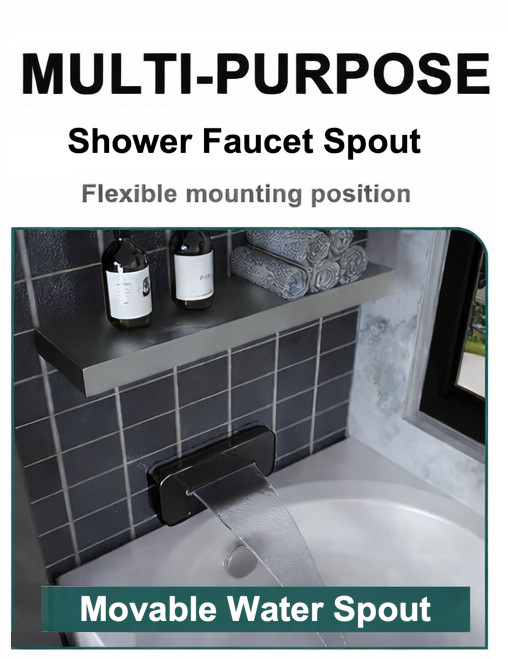 MAX Faucets Waterfall Movable Tub Spout Filler – Wall-Mounted, 180° Swivel, Matte Black Finish