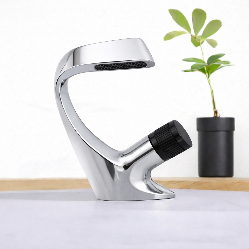 MAX Faucets® Waterfall Side Knob Bathroom Faucet – Chrome Body with Matte Black Knob