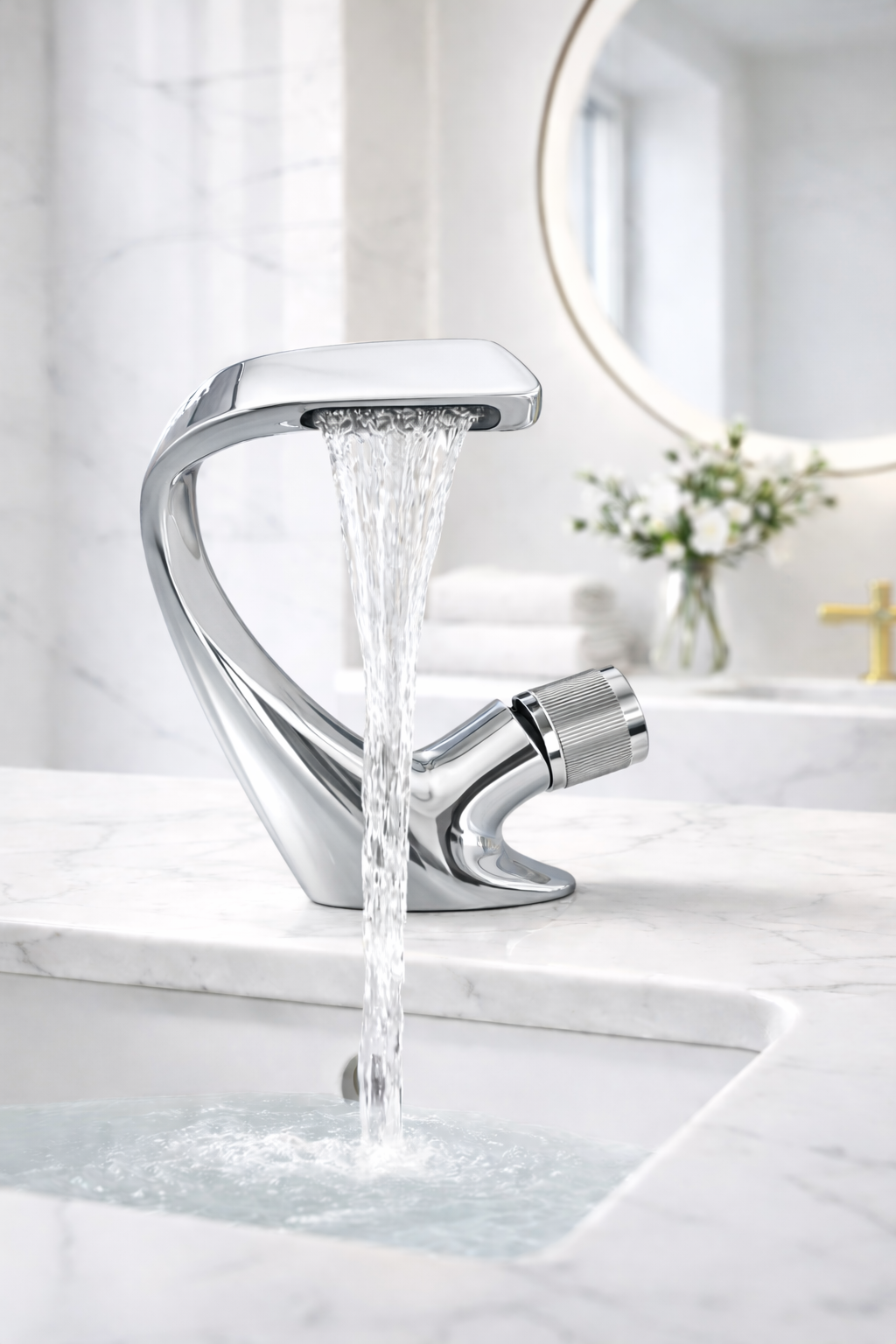 MAX Faucets® Waterfall Side Knob Bathroom Faucet – Chrome Contemporary Design