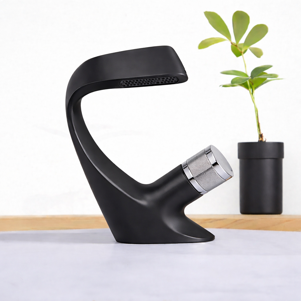 MAX Faucets® Waterfall Side Knob Bathroom Faucet – Matte Black Body with Chrome Knob