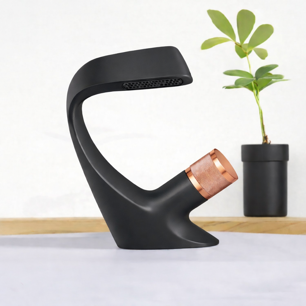 MAX Faucets Waterfall Side Knob Bathroom Faucet – Matte Black & Rose Gold Contemporary Design