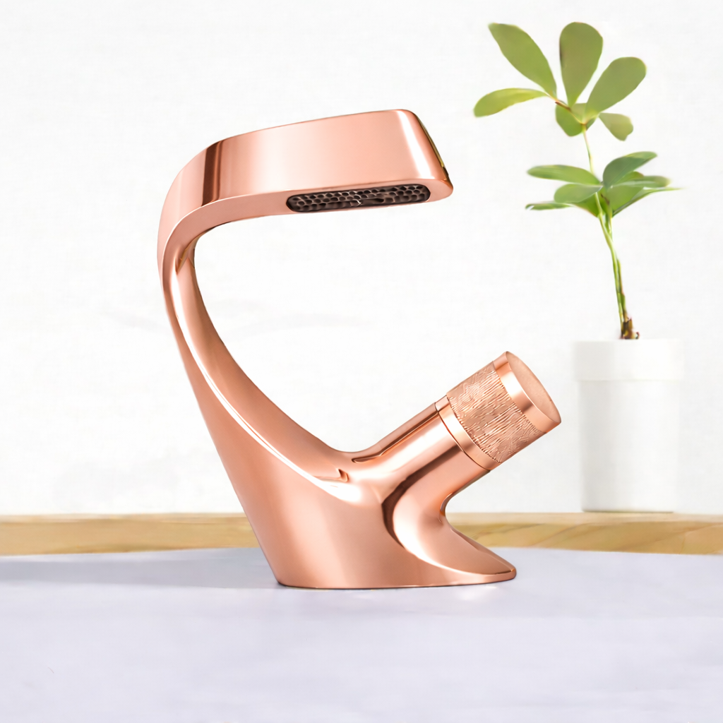 MAX Faucets® Waterfall Side Knob Bathroom Faucet – Rose Gold Contemporary Design