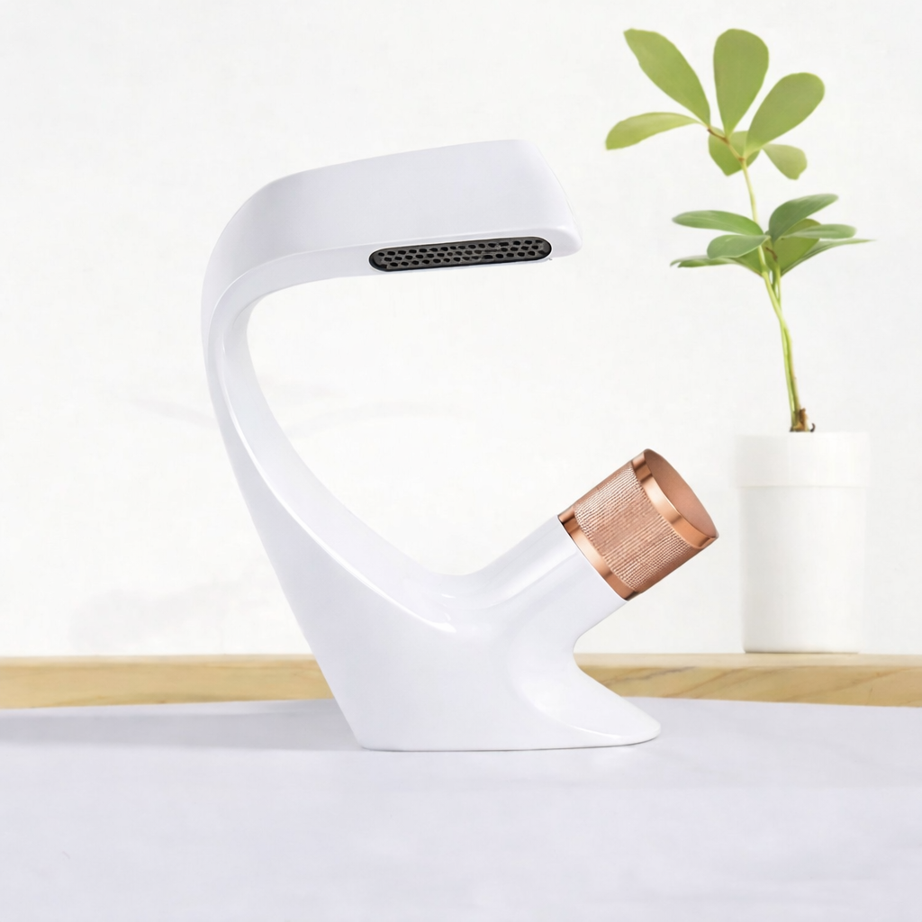 MAX Faucets® Waterfall Side Knob Bathroom Faucet – White Body with Rose Gold Knob