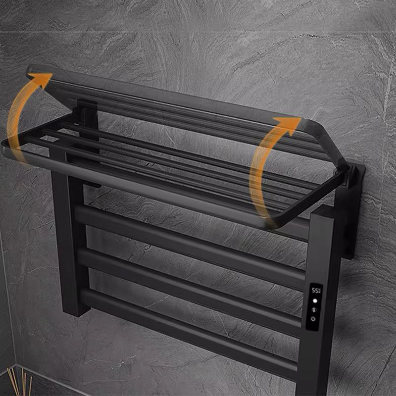MAX Faucets black electric towel warmer rack wall mounted with shelf modern bathroom heated towel rack