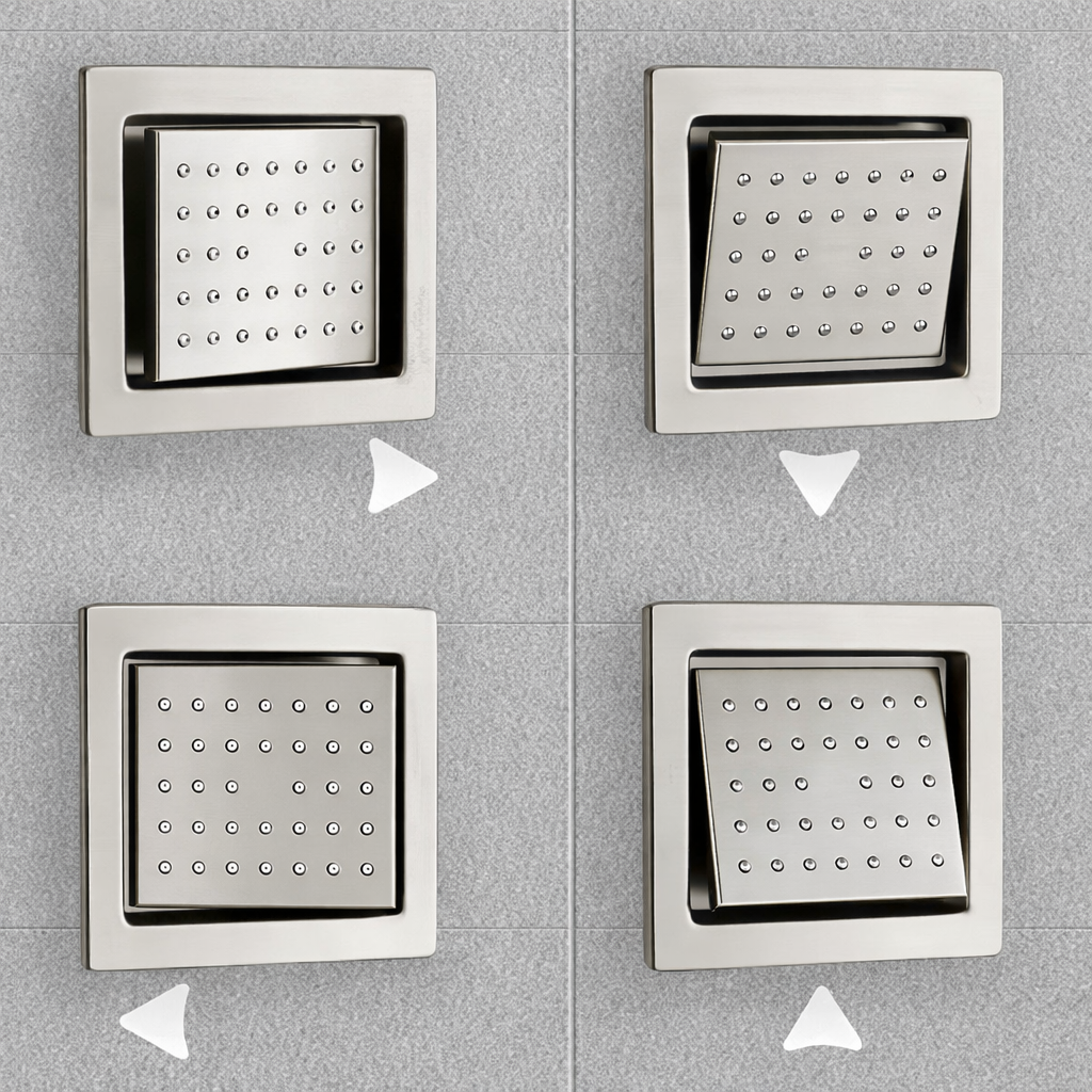 Adjustable high pressure body jets in brushed nickel finish for luxury shower system