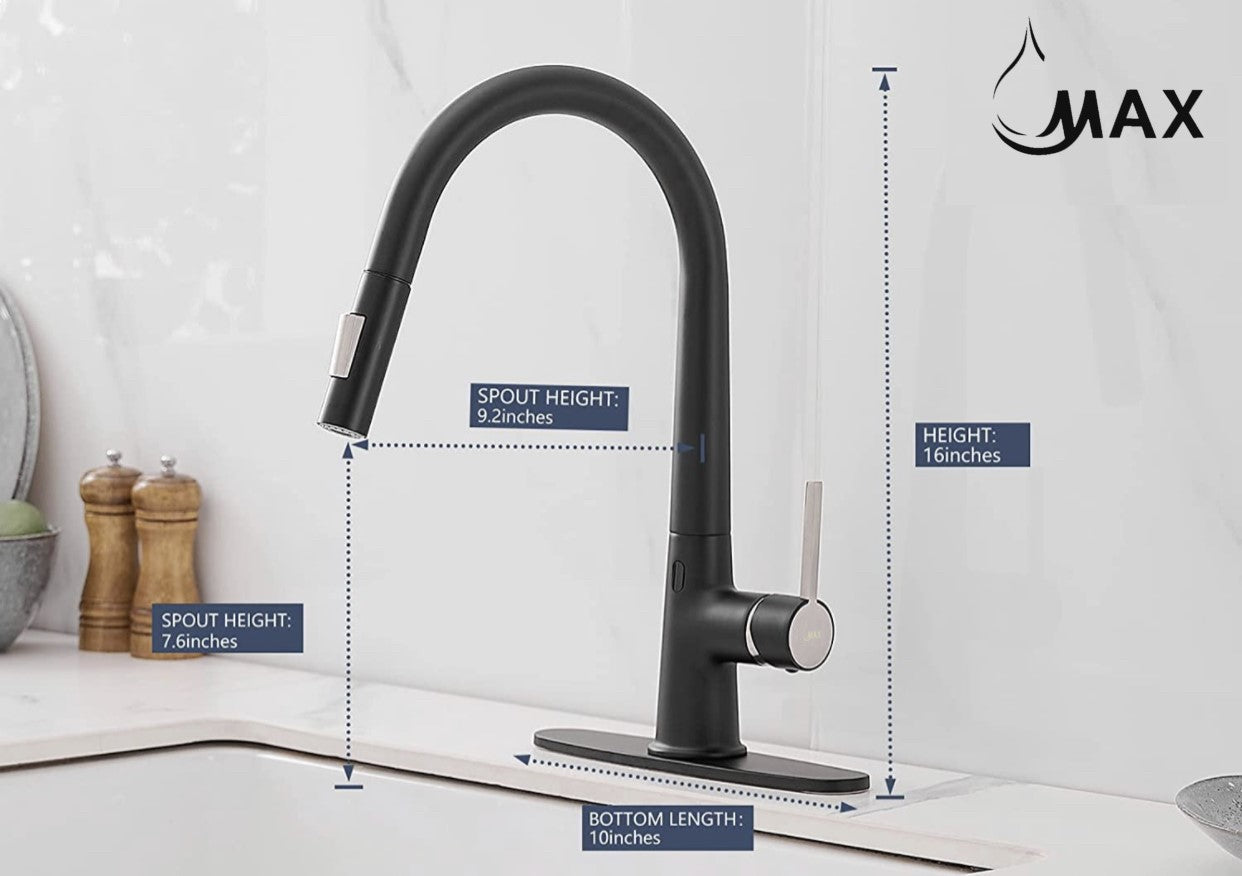 MAX Matte Black Touchless Kitchen Faucet Dimensions – 16-inch Height High Arc Spout
