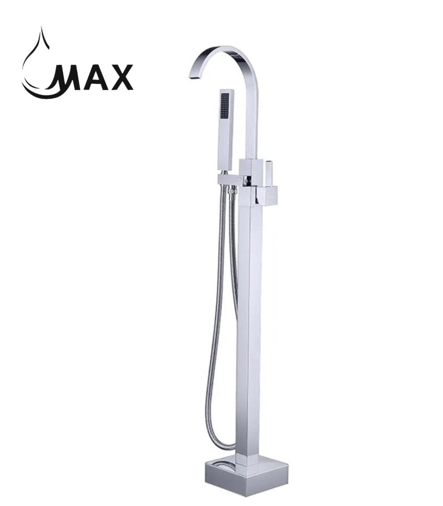 MAX Faucets | Tub Filler Faucet Floor Mounted Single Handle With Rough-in & Handheld Shower Chrome Finish