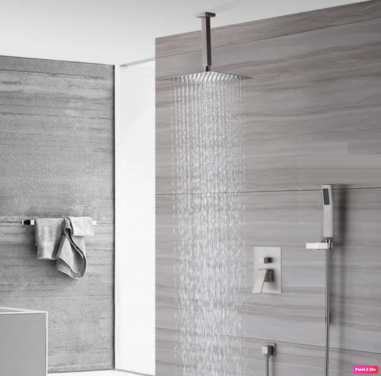 Ceiling Square Shower System Two Functions With Pressure-Balance Valve Brushed Nickel