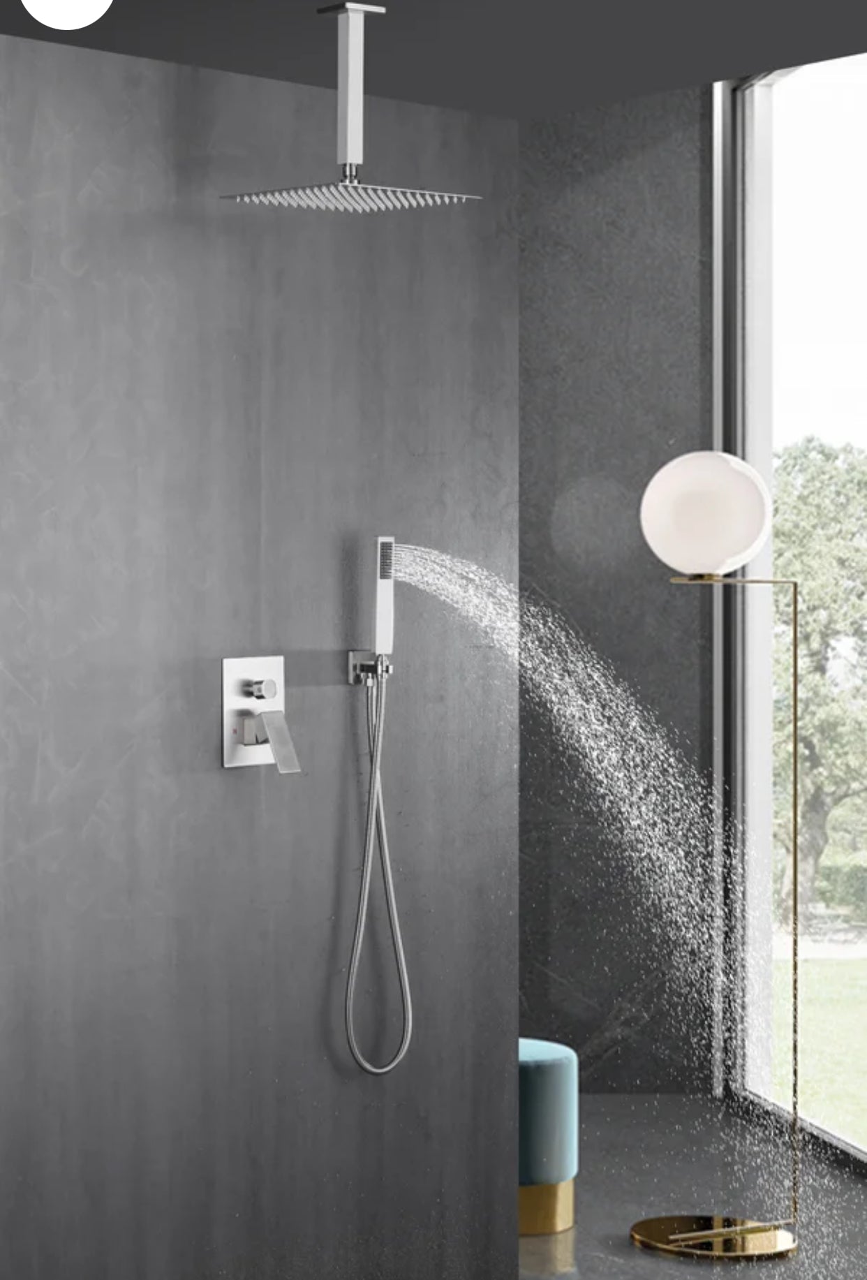 Ceiling Square Shower System Two Functions With Pressure-Balance Valve Brushed Nickel