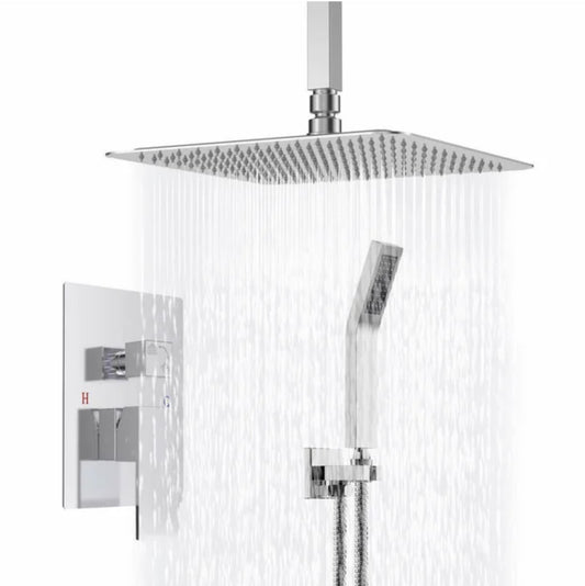Ceiling Square Shower System Two Functions With Pressure-Balance Valve Chrome Finish