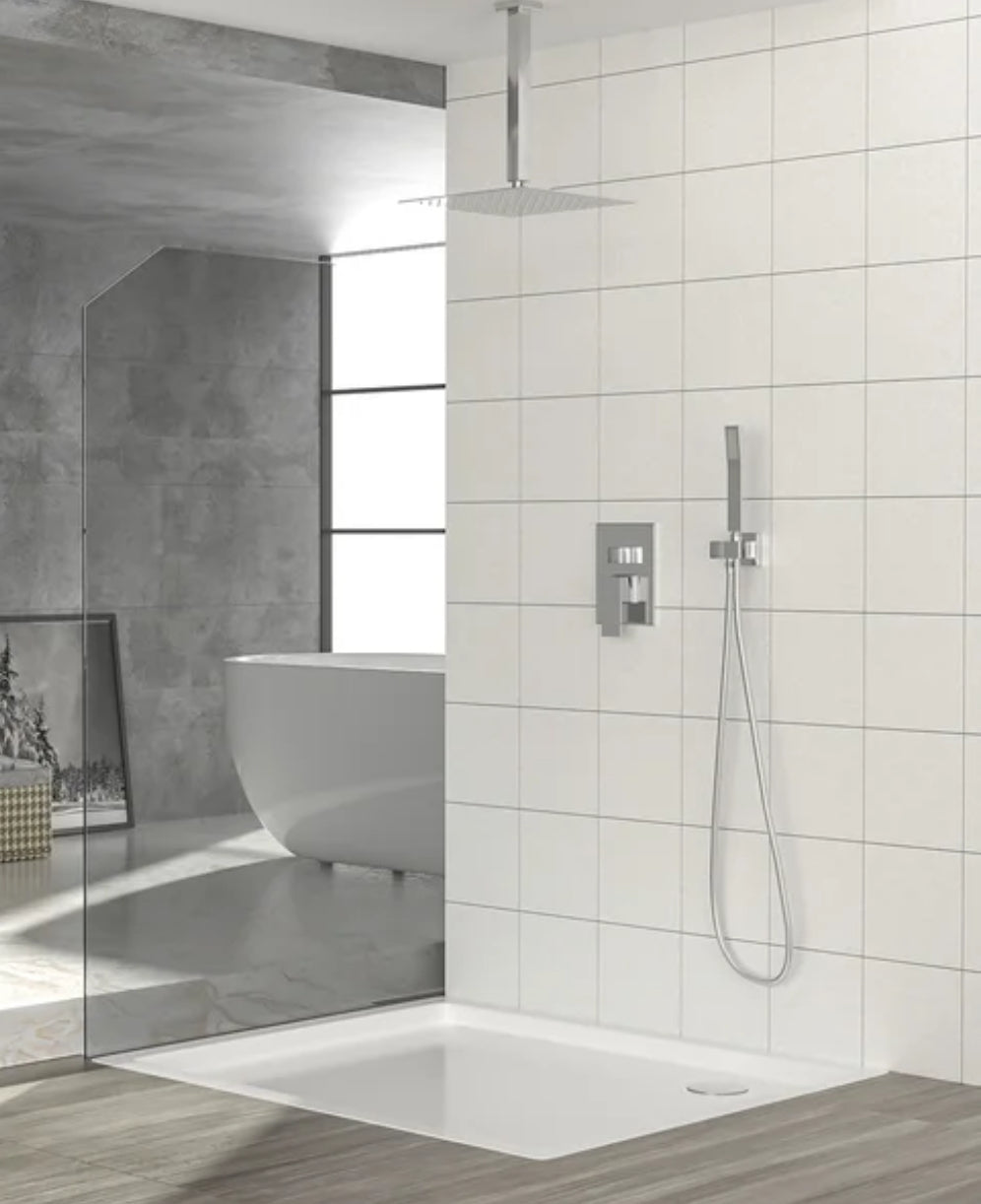 Ceiling Square Shower System Two Functions With Pressure-Balance Valve Chrome Finish