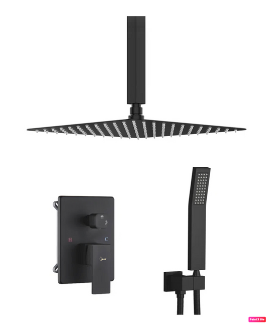 Ceiling Square Shower System Two Functions With Pressure-Balance Valve Matte Black