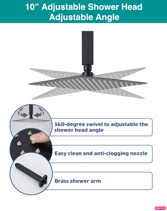 Ceiling Square Shower System Two Functions With Pressure-Balance Valve Matte Black