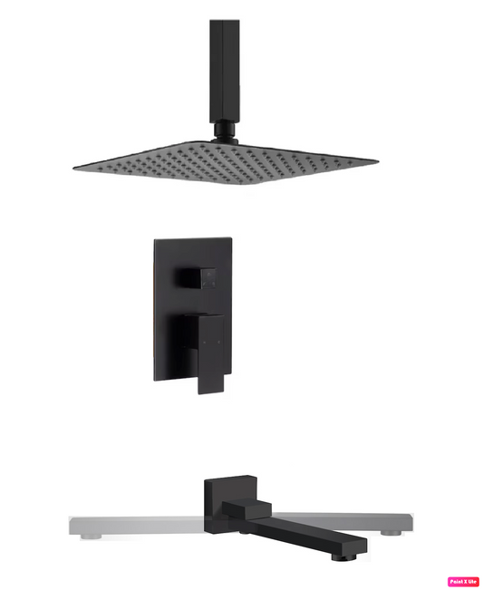 Ceiling Bathtub-Shower System Two Function Swirling Spout With Pressure-Balance Valve Matte Black Finish Square Design