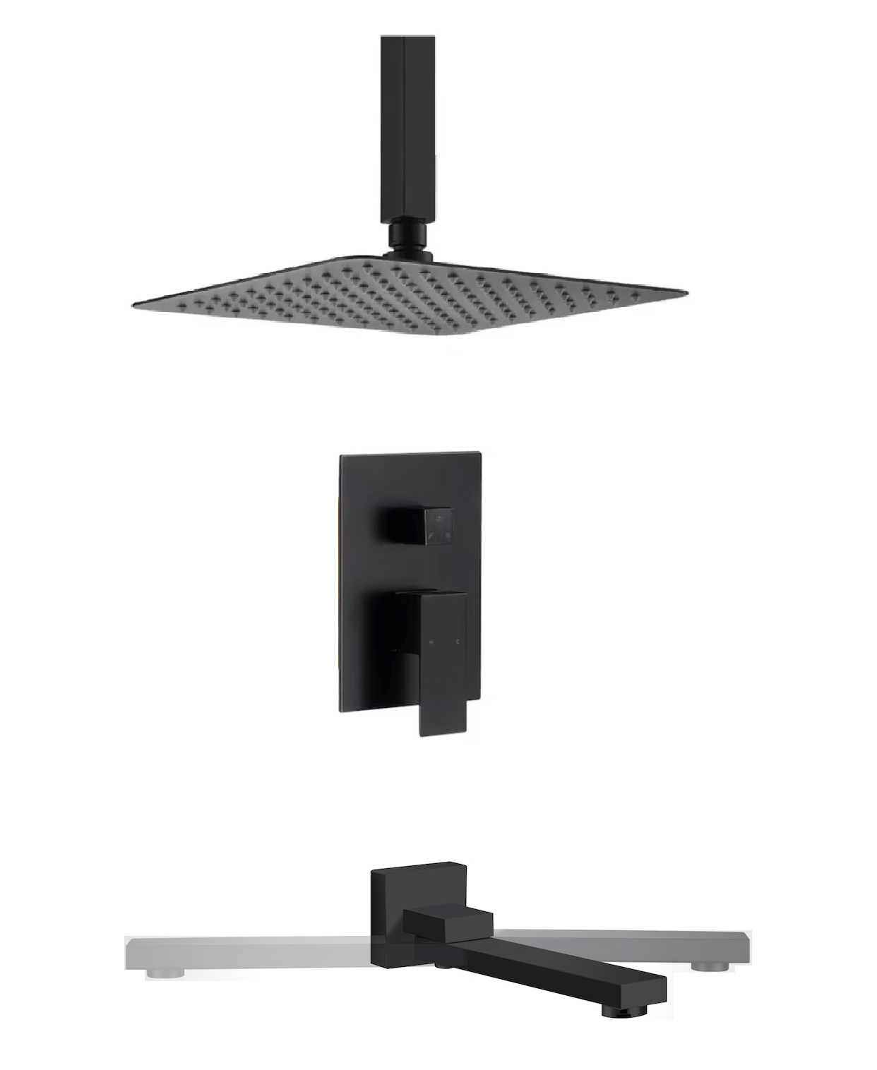 Ceiling Bathtub-Shower System Two Function Swirling Spout With Pressure-Balance Valve Matte Black Finish Square Design