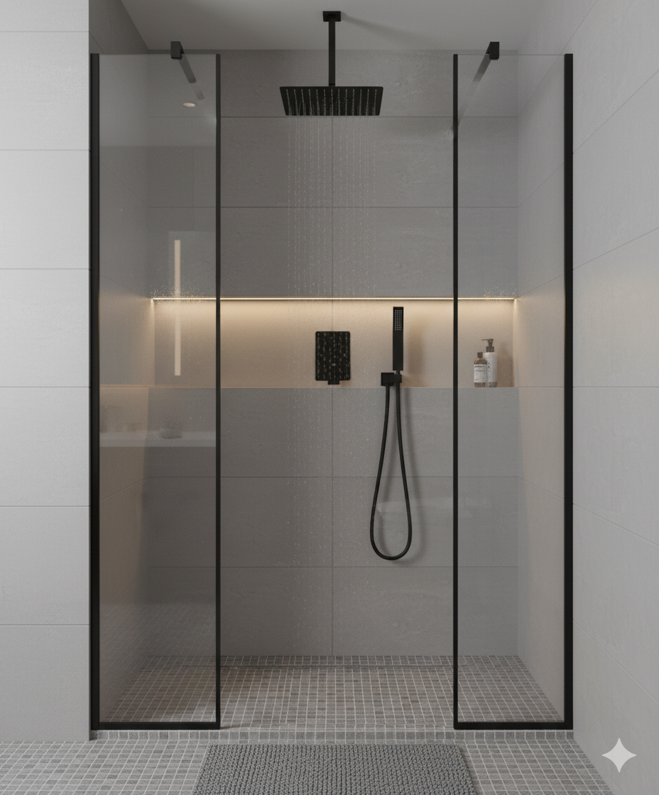 Ceiling Square Shower System Two Functions With Pressure-Balance Valve Matte Black