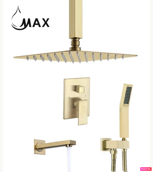 Ceiling Tub Shower System Three Functions With Pressure-Balance Valve Brushed Gold