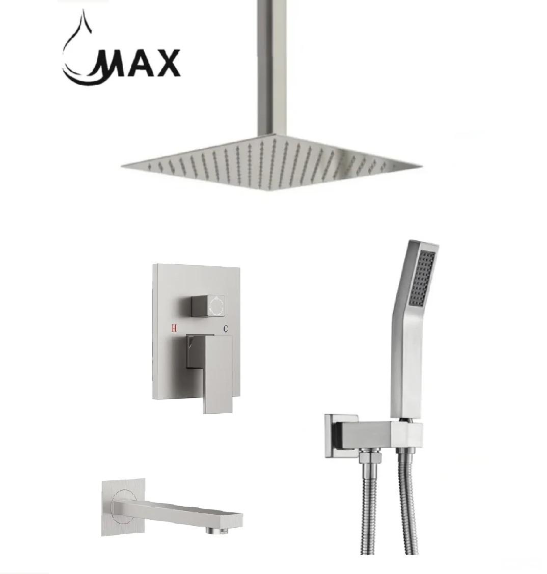 Ceiling Tub Shower System Three Functions With Pressure-Balance Valve Brushed Nickel Finish