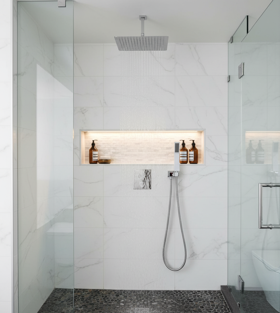 Ceiling Thermostatic Shower System Two Functions With Push-buttons Pressure Balance Valve Chrome Finish