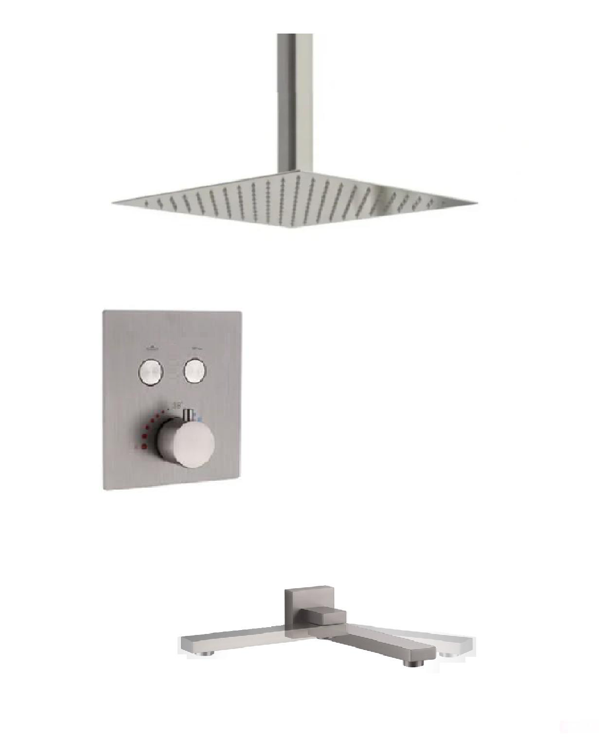 Ceiling Tub-Filler Thermostatic Shower System Two Functions With Pressure-Balance Valve Brushed Nickel Finish