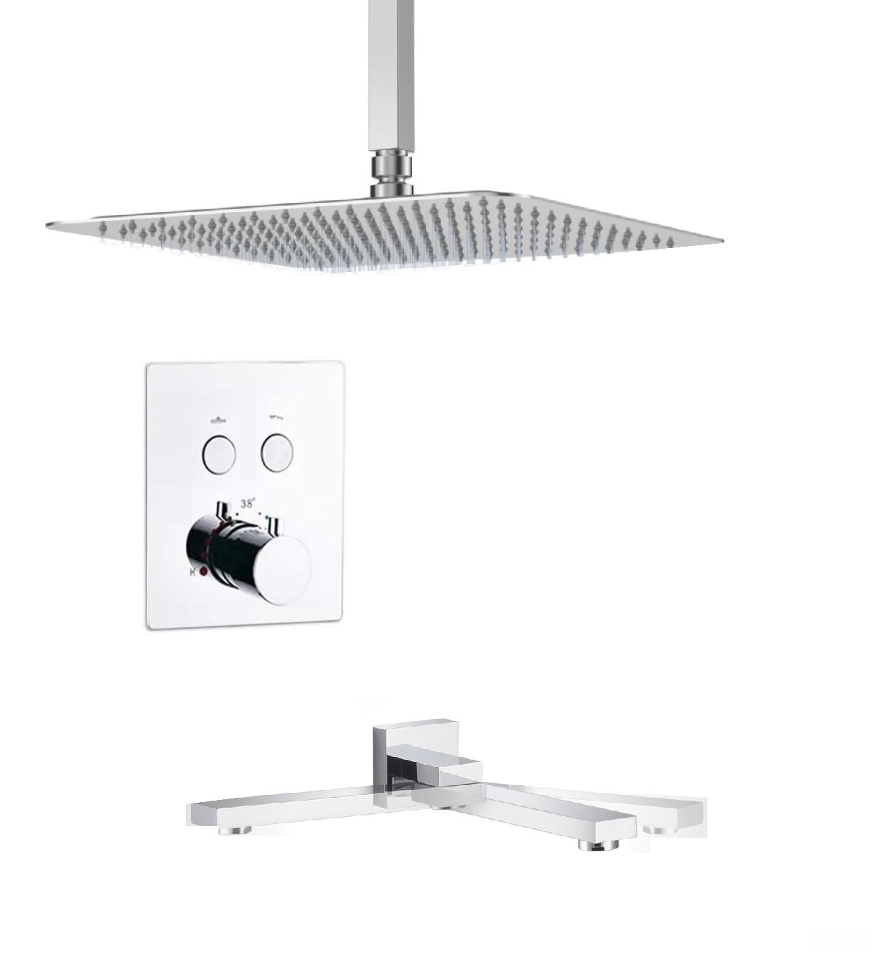 Ceiling Tub-Filler Thermostatic Shower System Two Functions With Pressure-Balance Valve Chrome Finish