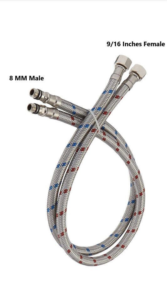 Braided Stainless Steel Water Supply Hoses Faucet Connector 32" Length 8MM Male, 9/16 Inches Female