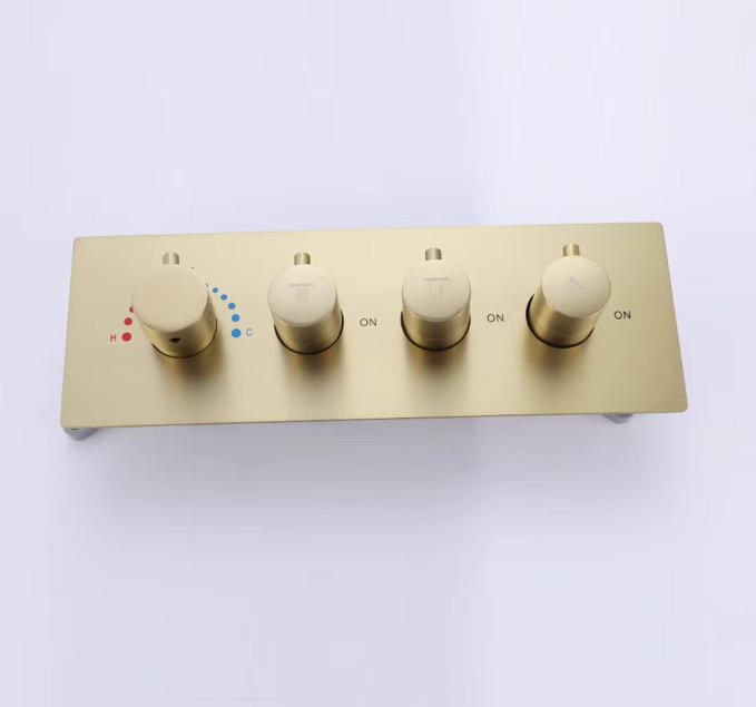 MAX Faucets | Brushed Gold Pressure Balance Thermostatic Shower Valve – 3-Function with Knob Control