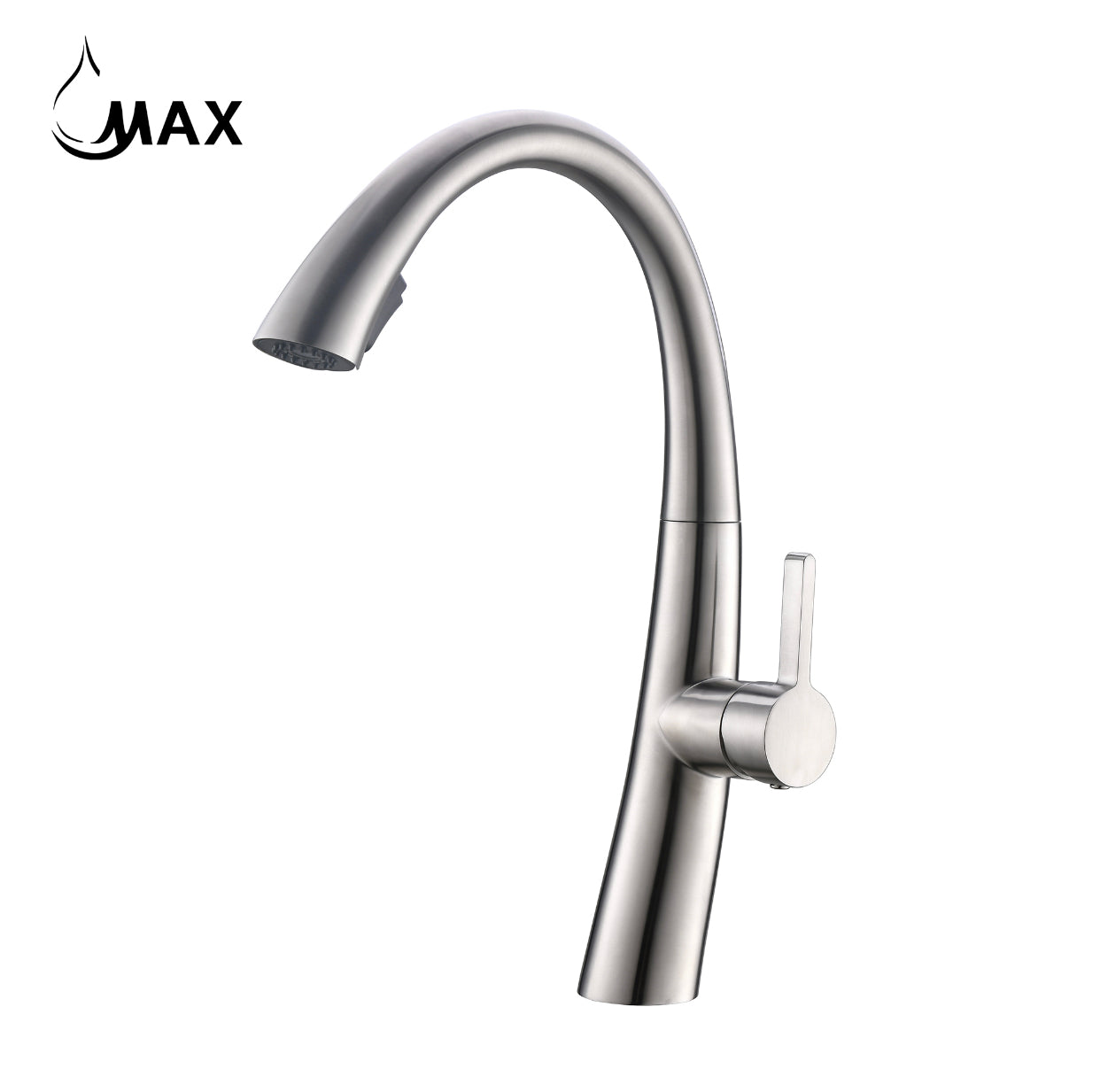 Pull-Out Single Handle Kitchen Faucet High-Arc Gooseneck 16" In Brushed Nickel Finish