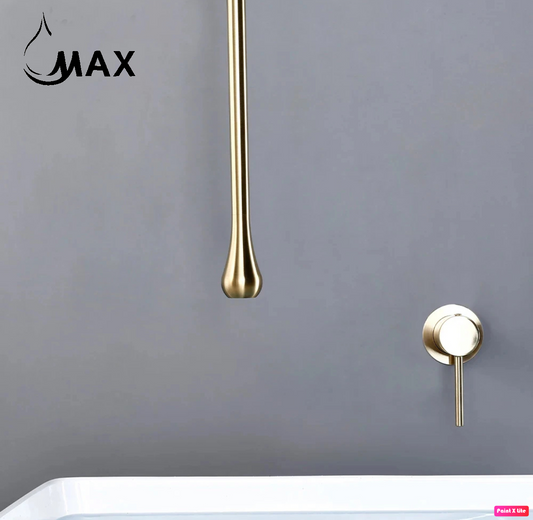 Ceiling Bathroom Faucet With Wall Mounted Hand Control Shiny Gold Finish