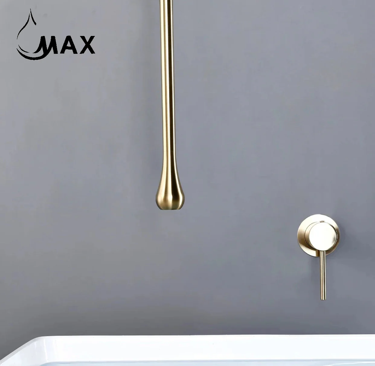 Ceiling Bathroom Faucet With Wall Mounted Hand Control Shiny Gold Finish