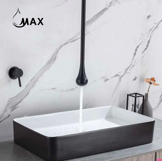 Ceiling Bathroom Faucet With Wall Mounted Hand Control Matte black Finish
