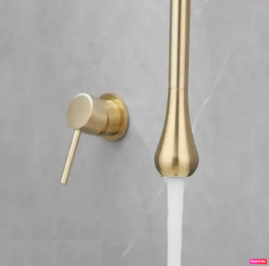 Ceiling Bathroom Faucet With Wall Mounted Hand Control Brushed Gold Finish