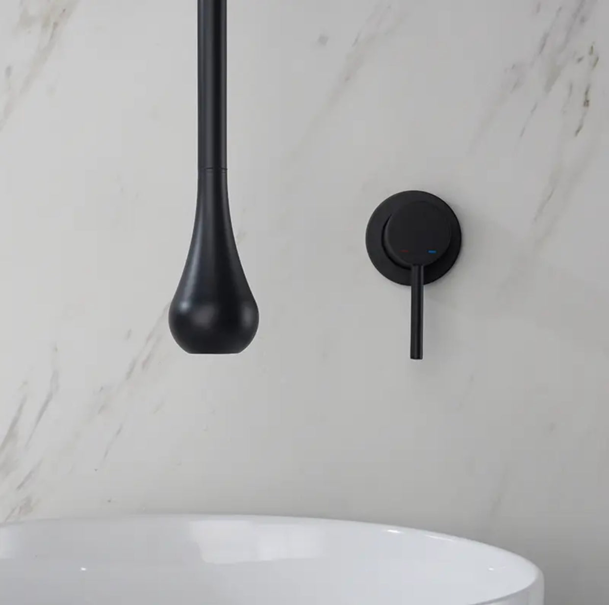 Ceiling Bathroom Faucet With Wall Mounted Hand Control Matte black Finish