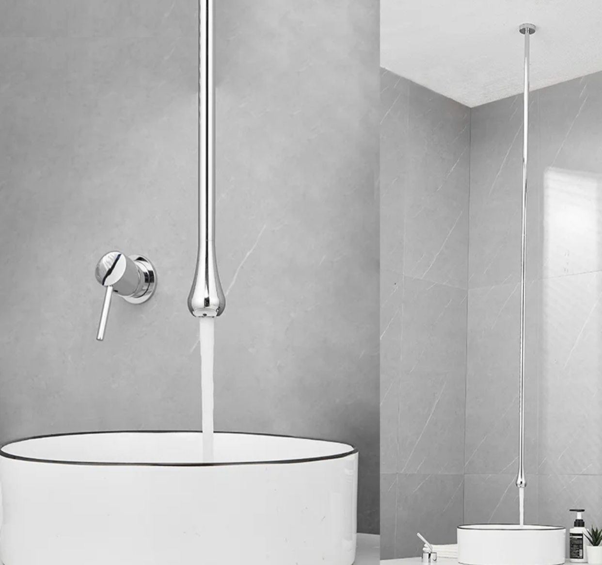 Ceiling Bathroom Faucet With Wall Mounted Hand Control Chrome Finish