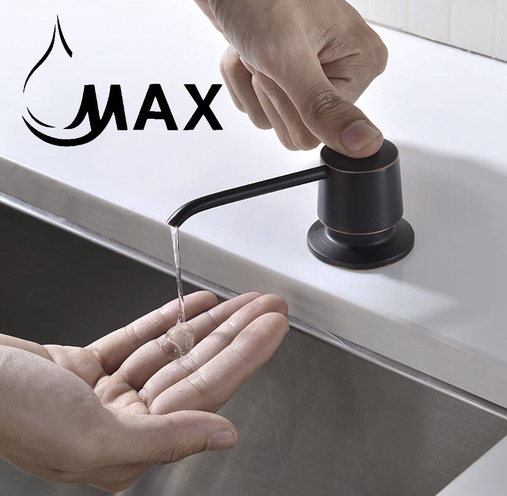 MAX Faucets | Oil Rubbed Bronze Soap and Lotion Dispenser – 360° Swivel, Refillable, 17oz Capacity