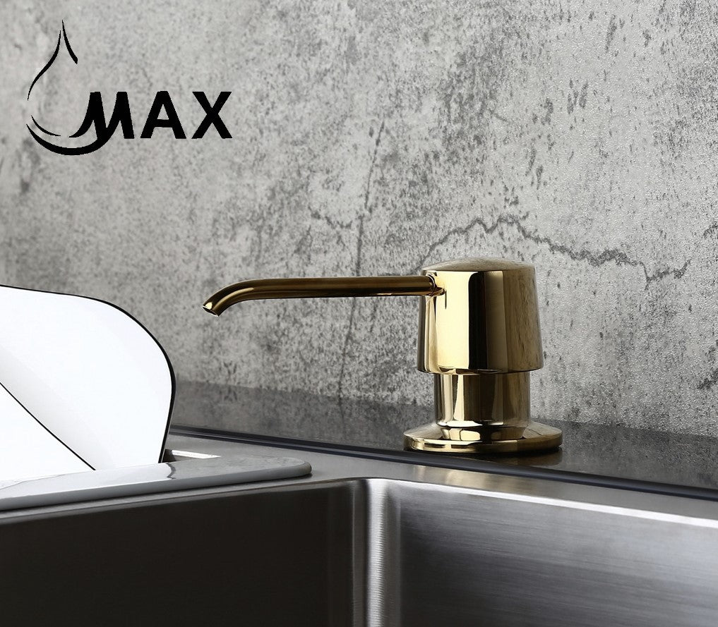 MAX Faucets | Shiny Gold Soap and Lotion Dispenser – 360° Swivel, Refillable, 17oz Capacity