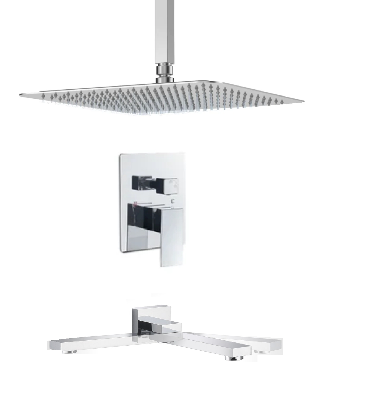 Ceiling Bathtub-Shower System Two Function Swirling Spout With Pressure-Balance Valve Chrome Finish Square Design