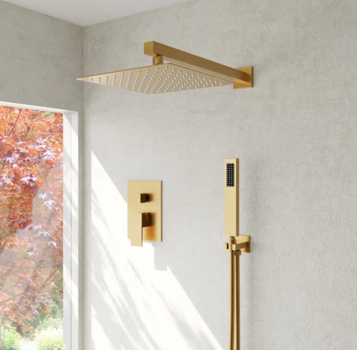 Square Shower System Two Functions With Pressure-Balance Valve Brushed Gold Finish