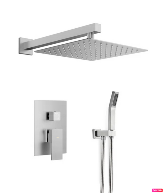 Square Shower System Two Functions With Pressure-Balance Valve In Brushed Nickel Finish
