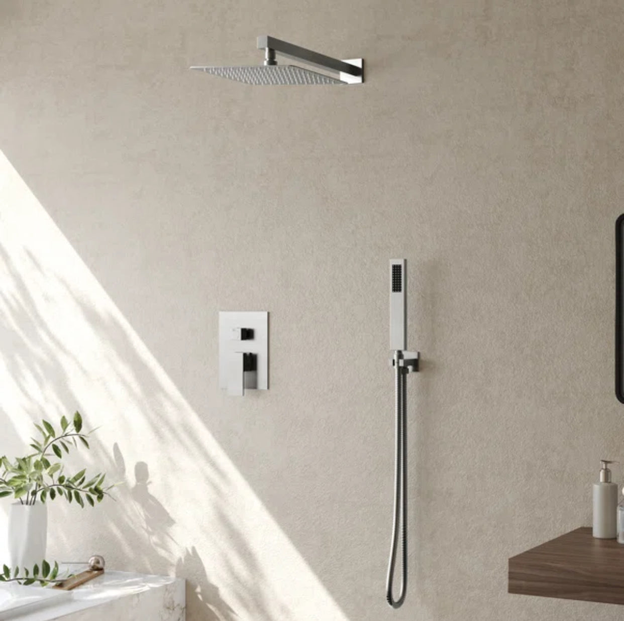 Square Shower System Two Functions With Pressure-Balance Valve Chrome Finish