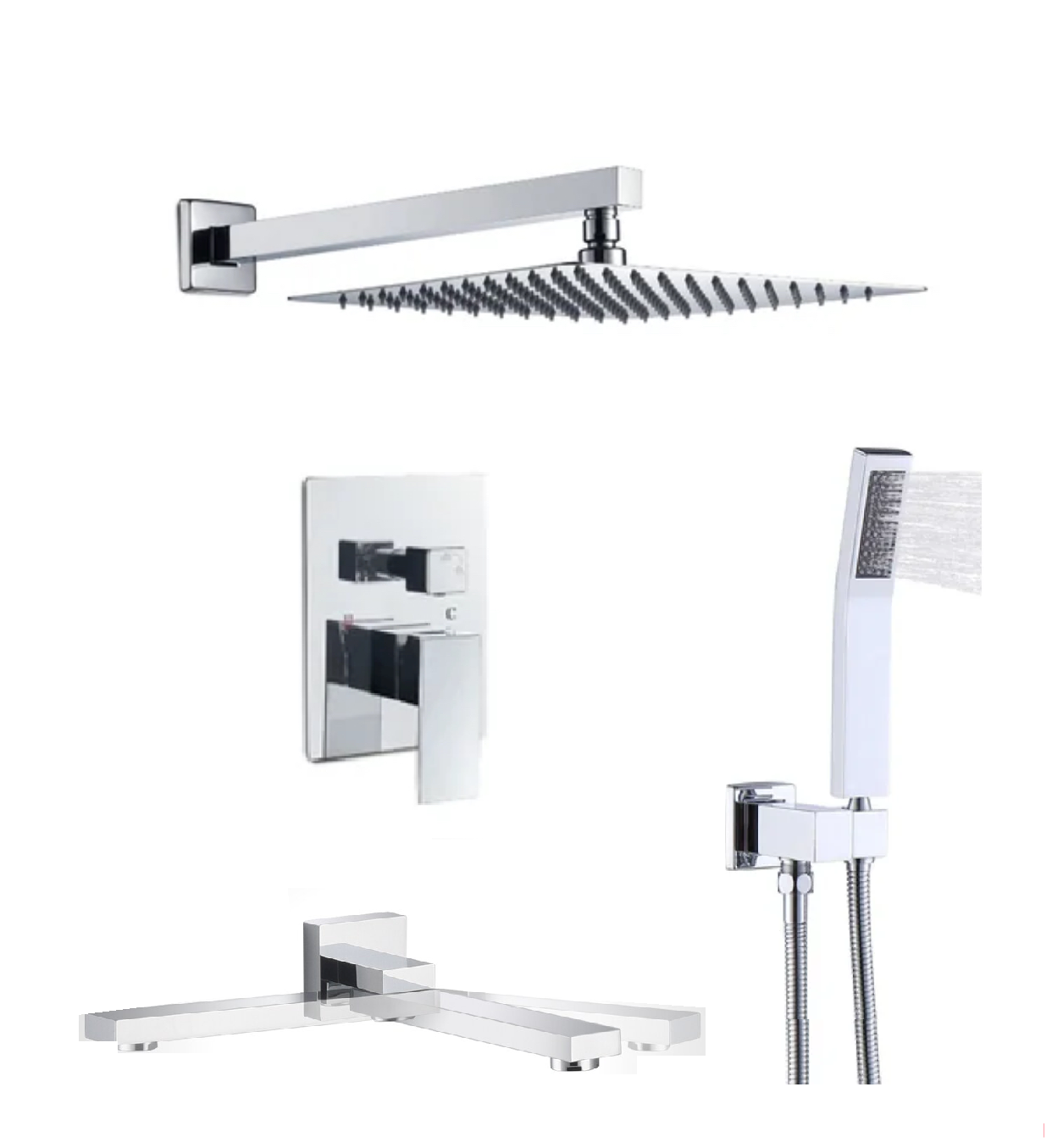 Swirling Spout Tub Shower System Set Three Function With Pressure-Balance Valve Chrome Finish