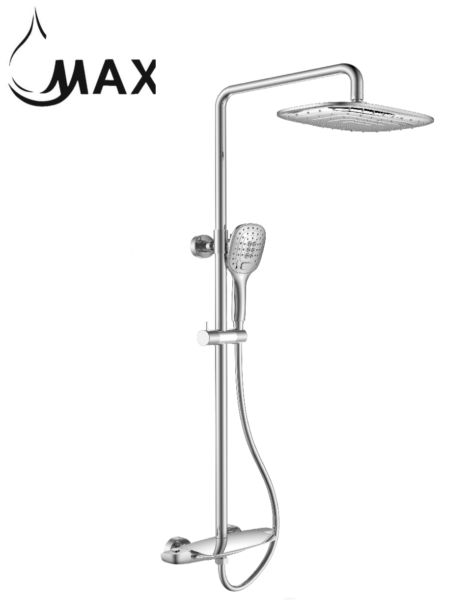 Chrome Thermostatic Shower System with Waterfall Tub Spout – 3 Function Rain Shower Set for Shower or Bathtub | MAX Faucets
