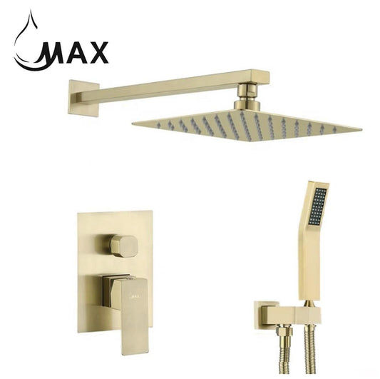 Square Shower System Two Functions With Pressure-Balance Valve Brushed Gold Finish