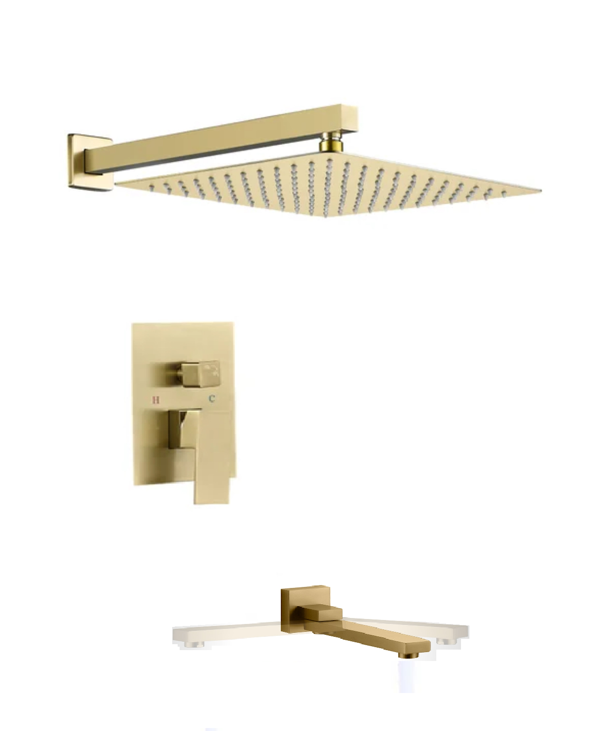 Bathtub-Shower System Two Function Swirling Spout With Pressure-Balance Valve Brushed Gold Finish Square Design