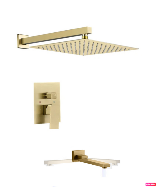 Bathtub-Shower System Two Function Swirling Spout With Pressure-Balance Valve Brushed Gold Finish Square Design