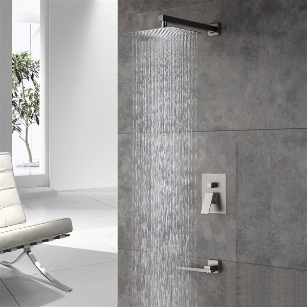 Bathtub-Shower System Two Function Swirling Spout With Pressure-Balance Valve Brushed Nickel Finish Square Design